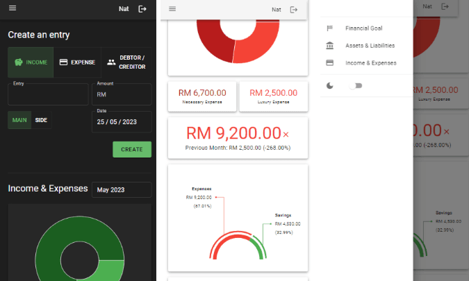 Personal Finance Project dashboard with income and expense analytics